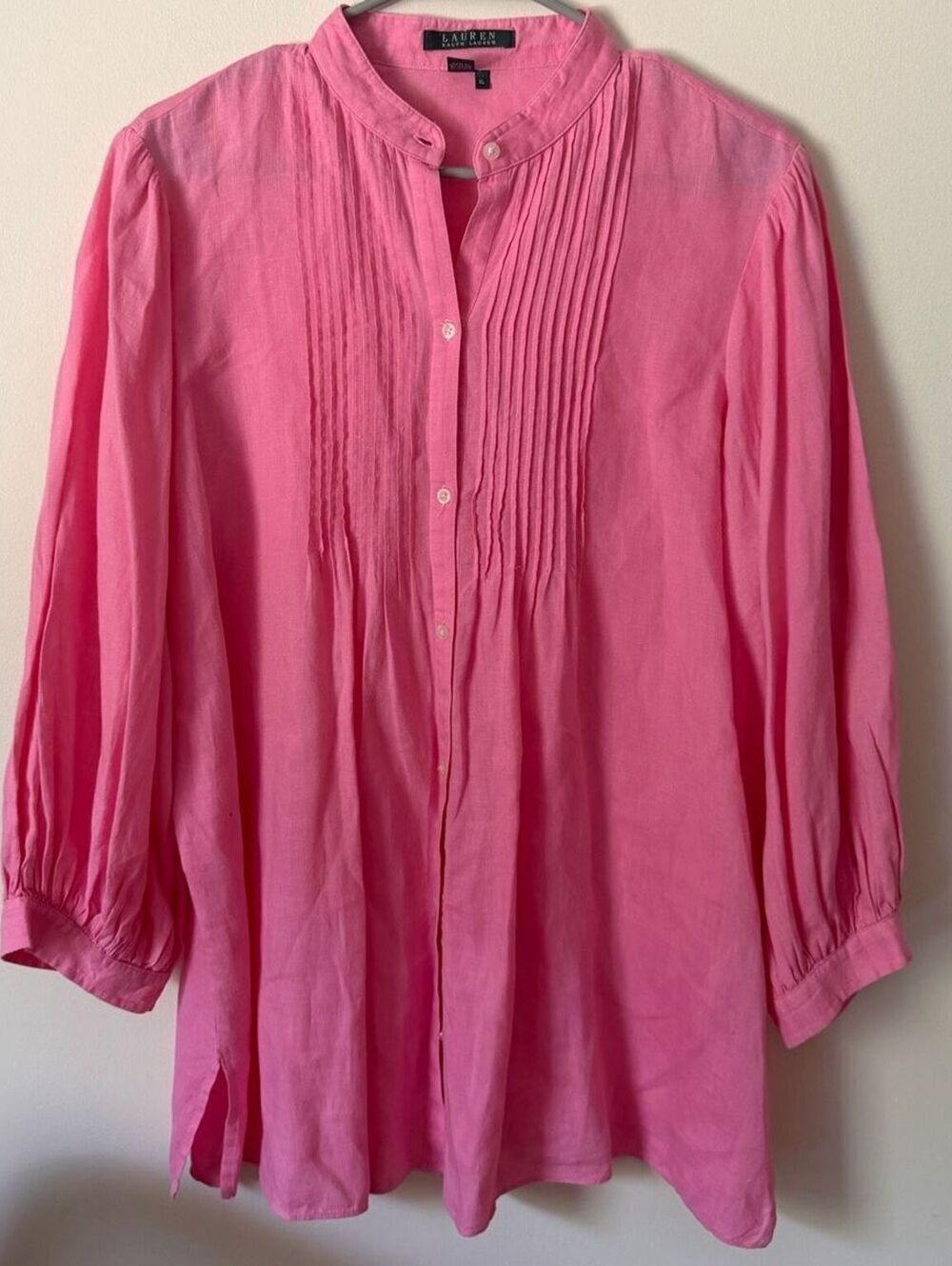 Lauren Ralph Lauren 100% Linen Pink Pintuck Balloon Sleeve Blouse XL